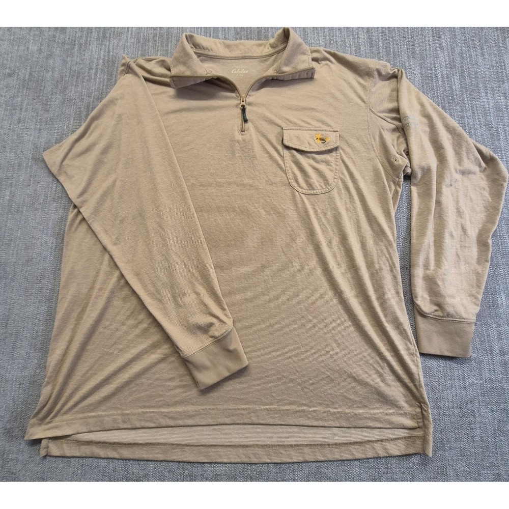 Calbela's GXll UPF 30 Fishing pullover men's LG tan 1/4 zip long sleeve fly logo